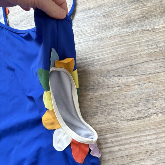 Mini Boden girls swimsuit 11-12 one piece cut out side, 3d flower petal - Picture 4 of 4